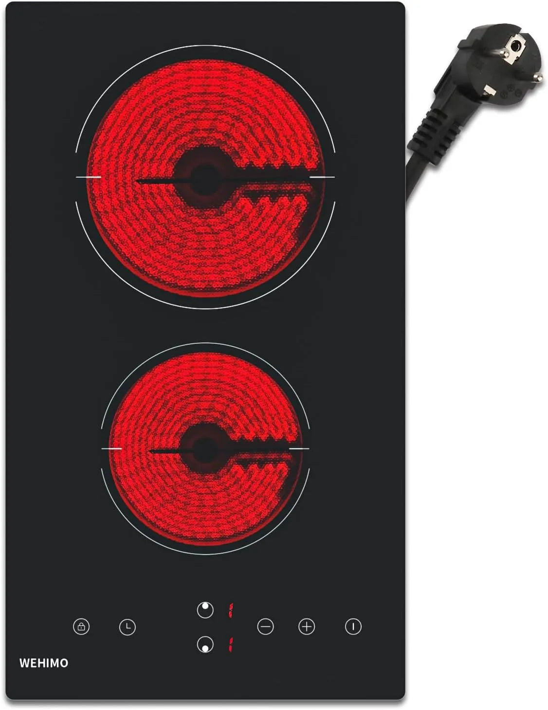 Glaskeramikkochfeld 1800W+1200W 1-99min, 29.5cm, 2 Kochzonen, 3000/1800, 1200 W, Timer, Kindersicherung, 9 Heizstufen, WEHIMO Glaskeramikkochfeld 2