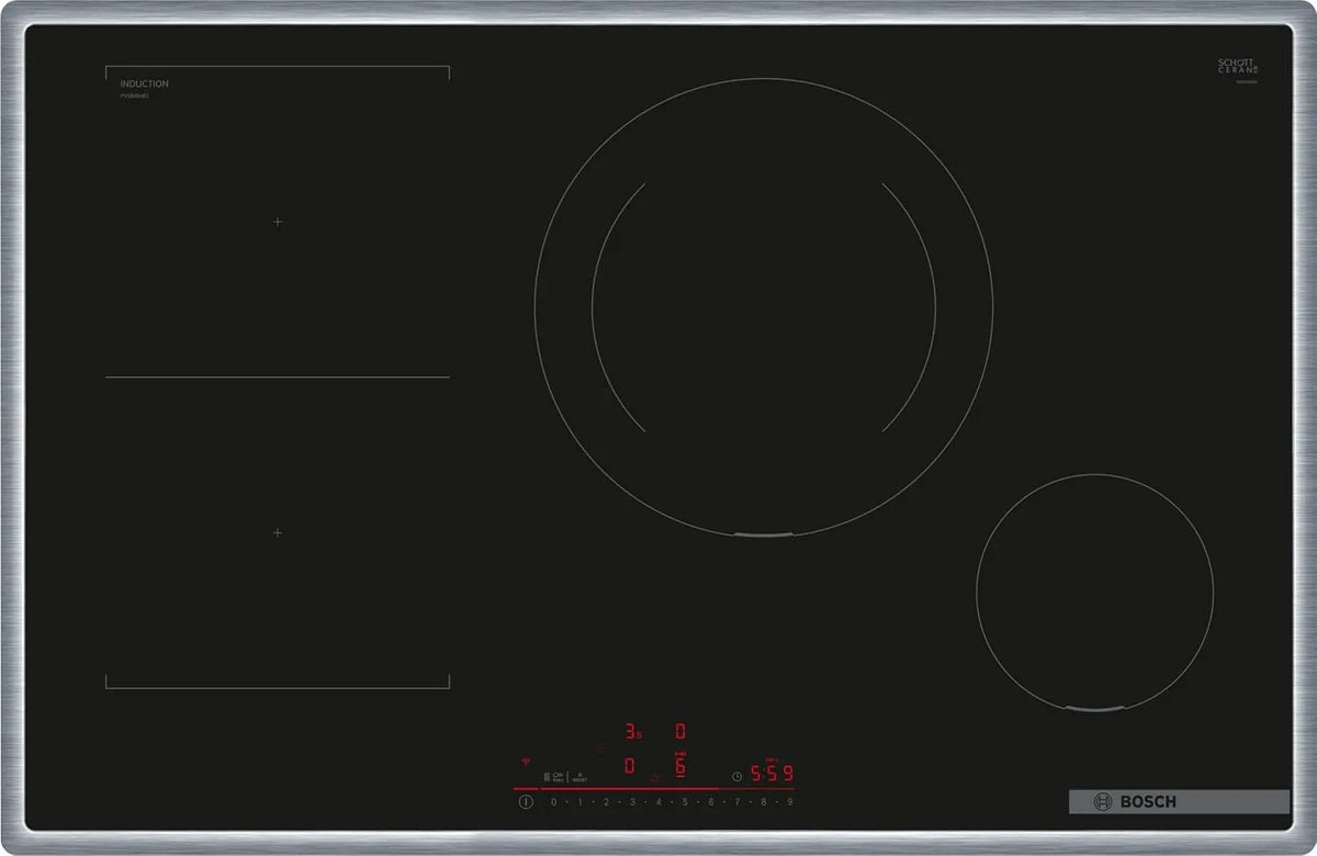Bosch Serie 6 PVS845HB1E Induktionskochfeld, 80 cm, Induktionsplatte, autark, 28 cm große Induktions-Kochzone, Kochfeldbasierte Haubensteuerung