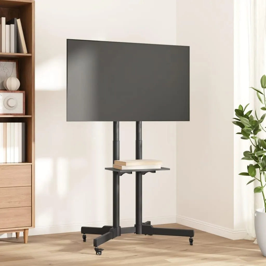 Smart TV, 70 Zoll, Fernseher, Transportrollen, Trolley aus robustem Stahl mit feststellbaren Rollen, TV-Halterung mit verstellbarem Regal und Neigung