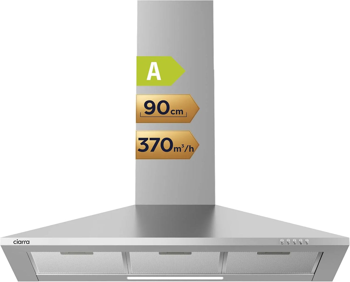 CIARRA CAS9201A Dunstabzugshaube, 90CM, 370 m3/h, Küchenhaube, Abluft- und Umluftbetrieb