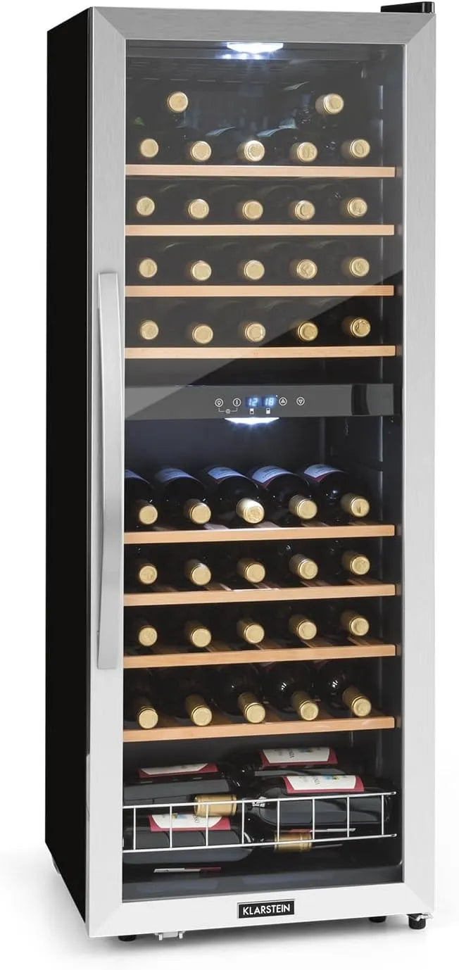 Klarstein Weinkühlschrank, 54 Flaschen, 5 bis 18 °C, Weinkühler, Glas, schmal, Outdoor, leise, Flaschenkühlschrank Klein mit UV-Schutz, Weinschrank