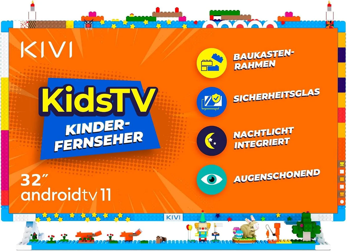 Smart TV, Fernseher, Android OS, Full HD, gehärtetem Glas, mit Voice Assistant, HVA-Panel, kompatibel mit HBO, Disney+, Netflix, YouTube Kids