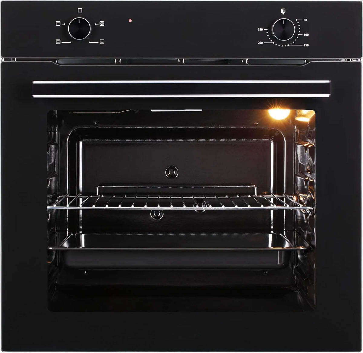 Backofen 75L-RK, 60 cm, 75 L, Energieklasse A, Einbau, autark, Schwarz, 75 l Volumen, Wärmeschutzverglasung, Knebelbedienung, Full-Black-Design